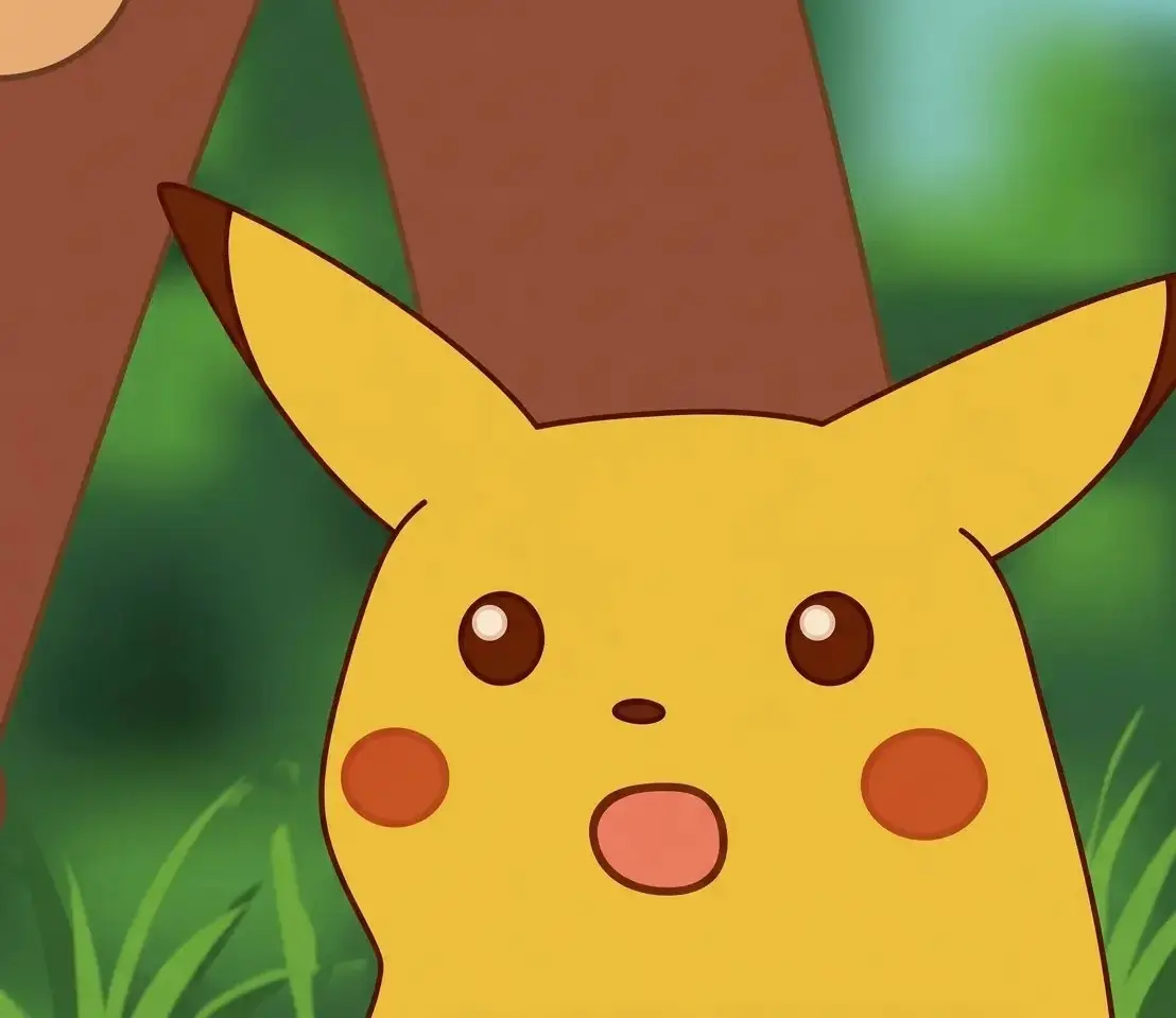 Pikachu standing with wide open eyes and mouth in a shock reaction meme template.