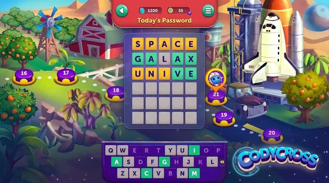 CodyCross word game screenshot — trivia crossword brain training puzzle 2026