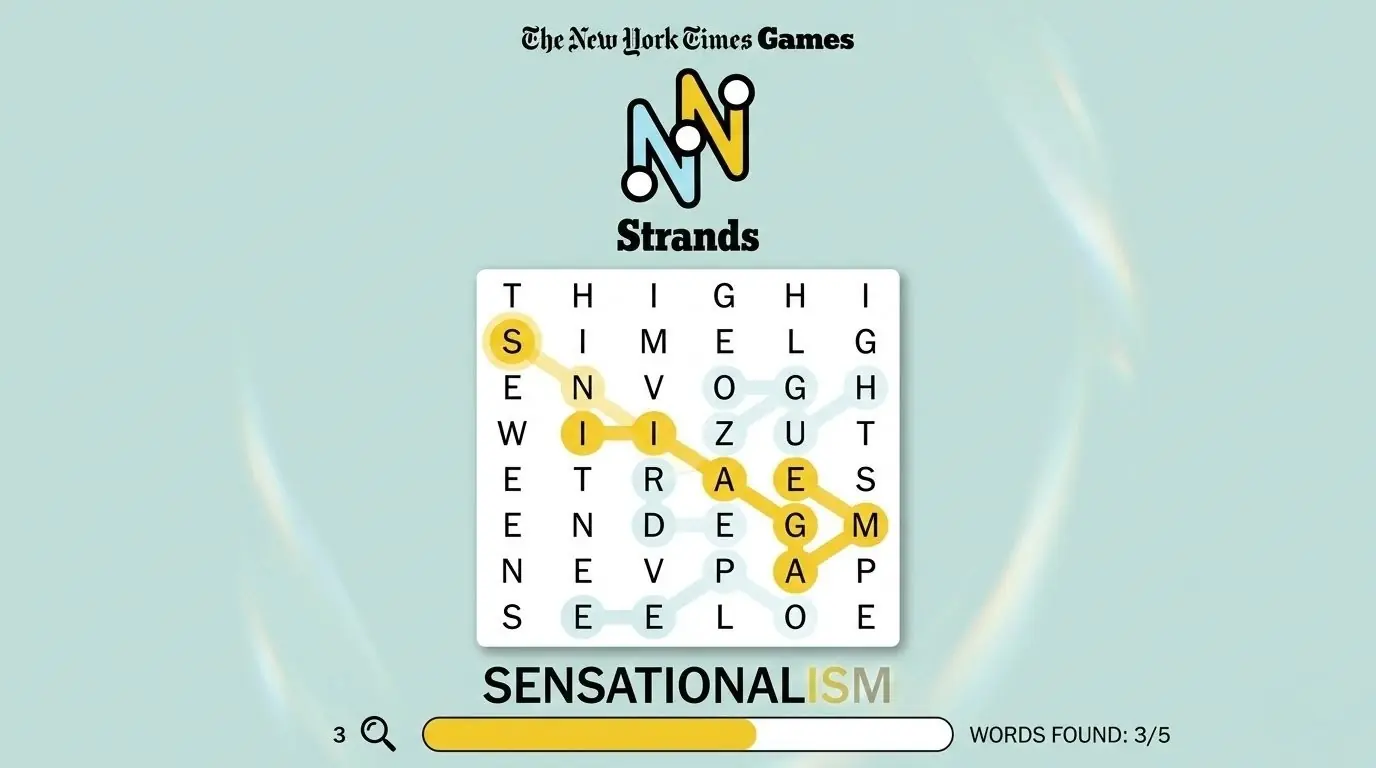 NYT Strands word game screenshot — daily themed word search brain training 2026