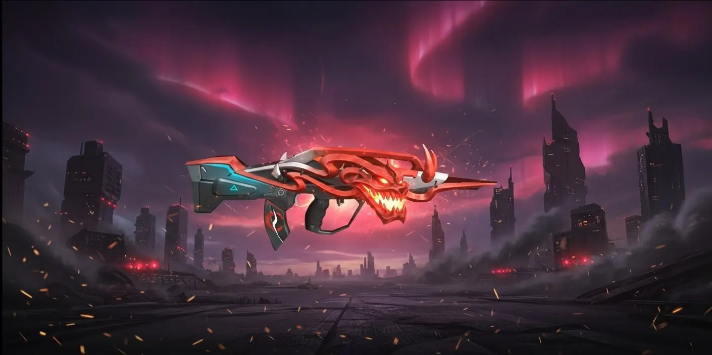 FAMAS Demonic Grin Free Fire gun skin screenshot — Evo Vault burst rifle skin 2026