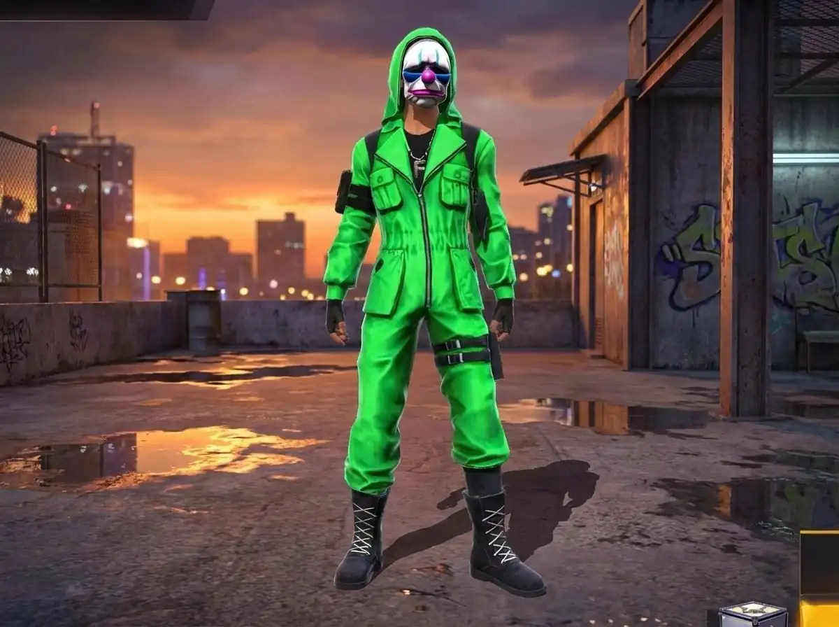Green Criminal Bundle Free Fire dress screenshot — legendary rare event outfit 2026